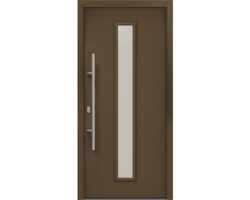 EcoStar ISOPRO IP 020 S voordeur, 1100 x 2100 mm, linksdraaiend, RAL 8028 terrabruin, inclusief beslagset, RVS-kruk, veiligheidsprofielcilinder met 5 sleutels