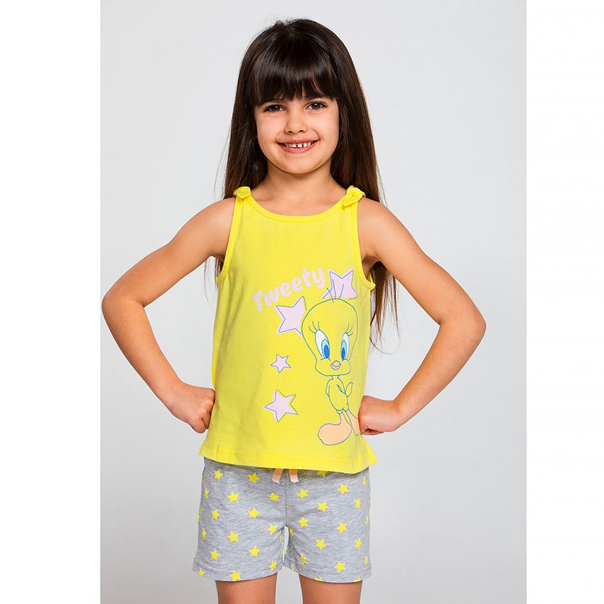 Pyjama débardeur + short Titi pour fille - Gris clair