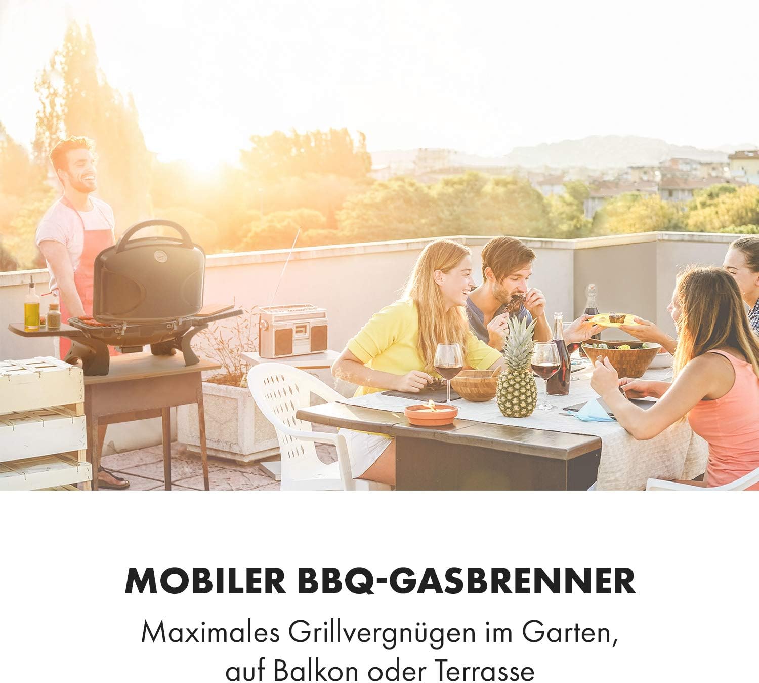 Klarstein Parforce Duo Gasgrill BBQ-Gasgrill mit 4,4kW - 2 Brenner, bis 300 °C, Gastyp: Butan/Propan, Edelstahl, 15000 BTU, elektrische Zündung, 50 x 39 cm große Grillfläche, Deckel, schwarz