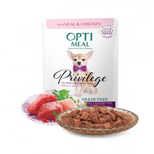Alimento úmido Optimeal sem grãos para cães de raças pequenas e miniaturas - Carne e Frango