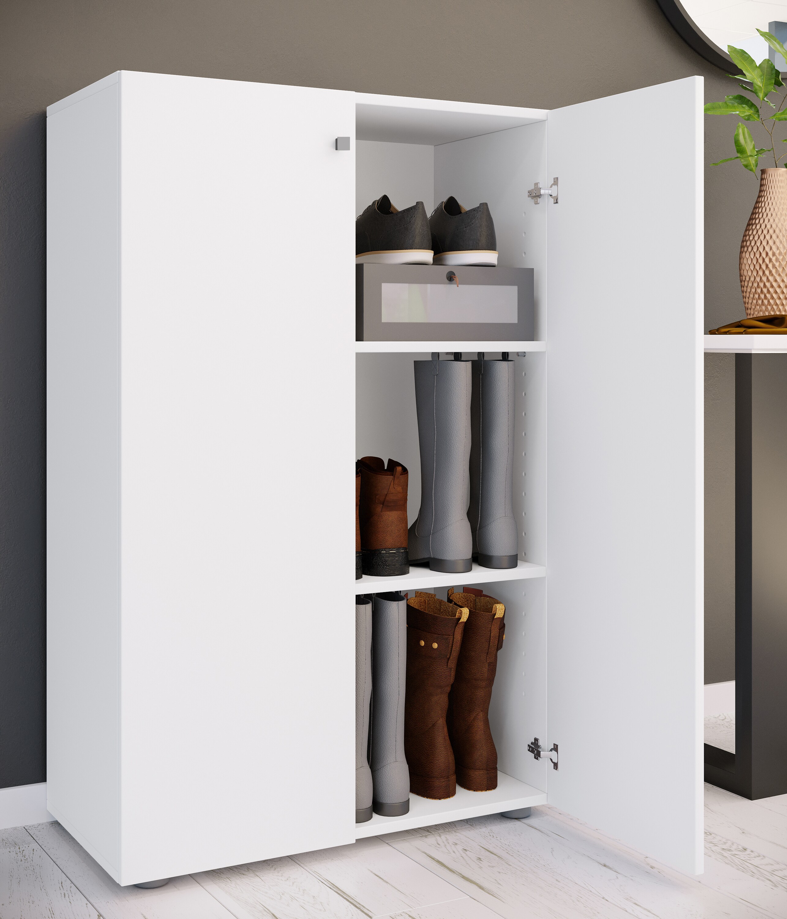 VCM XL Holz Großer Schuhschrank Schuhregal Groß Stiefel Dielenmöbel Lona 3 Fächer