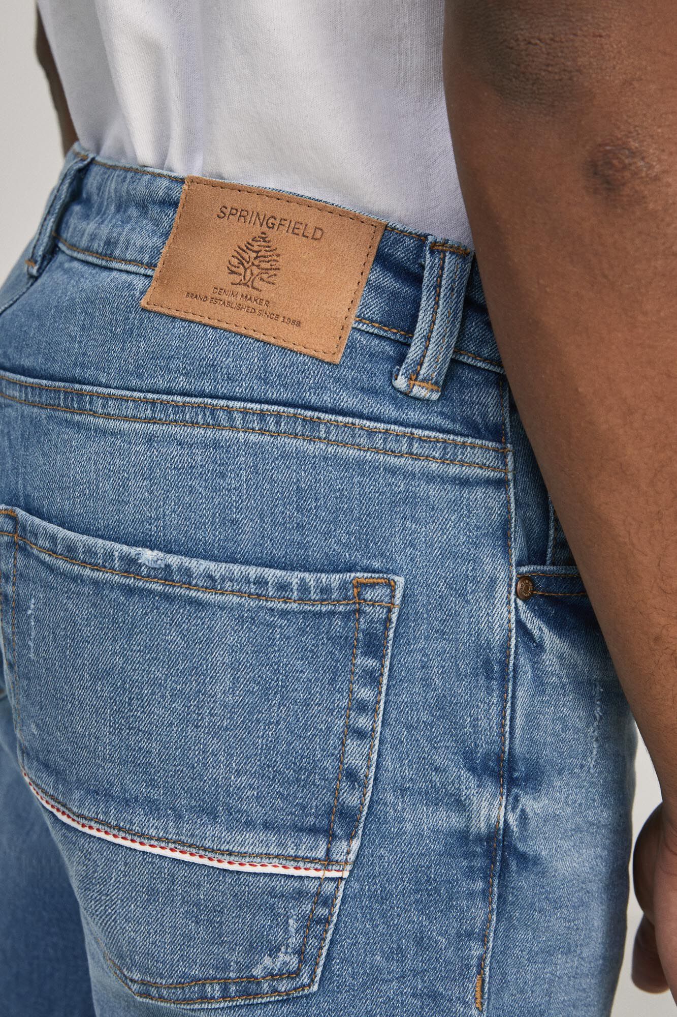 Calça jeans slim de lavagem média - azul médio