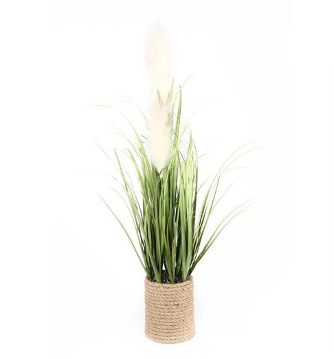 GRAMINEES ET PLUMEAUX POT CORDAGE H.80CM