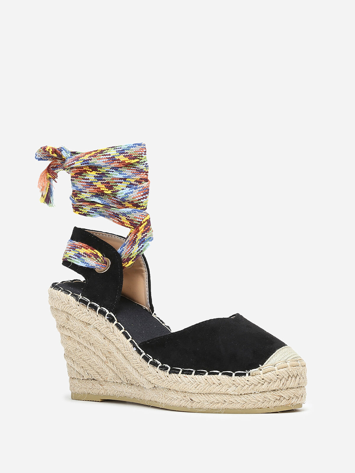 Espadrilles compensées en suédine à lanière- Noir
