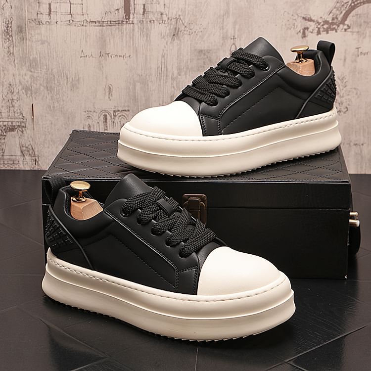 Mr Ozera - Platform Plain Lace-Up Sneakers