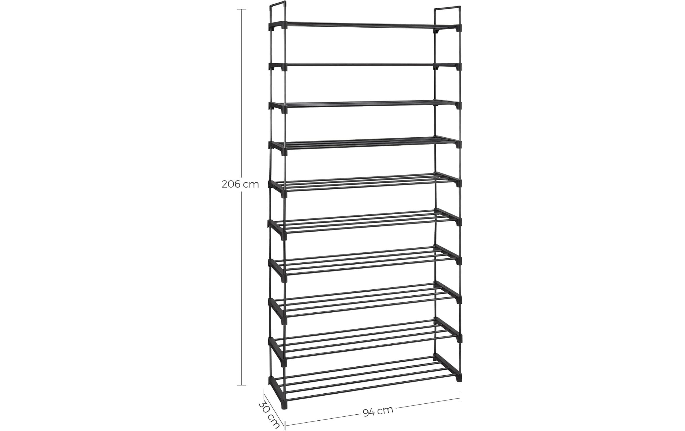 Schuhregal 92 x 194 cm, SchwarzSchuhgestell mit 10 Ablagen