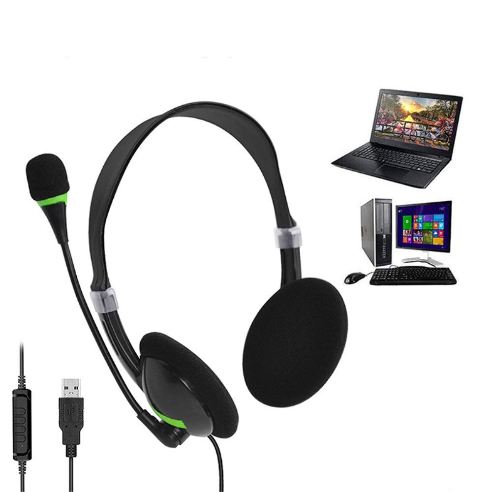 USB Kopfhörer Headset mit Mikrofon   Noise Cancelling - Schwarz / Grün