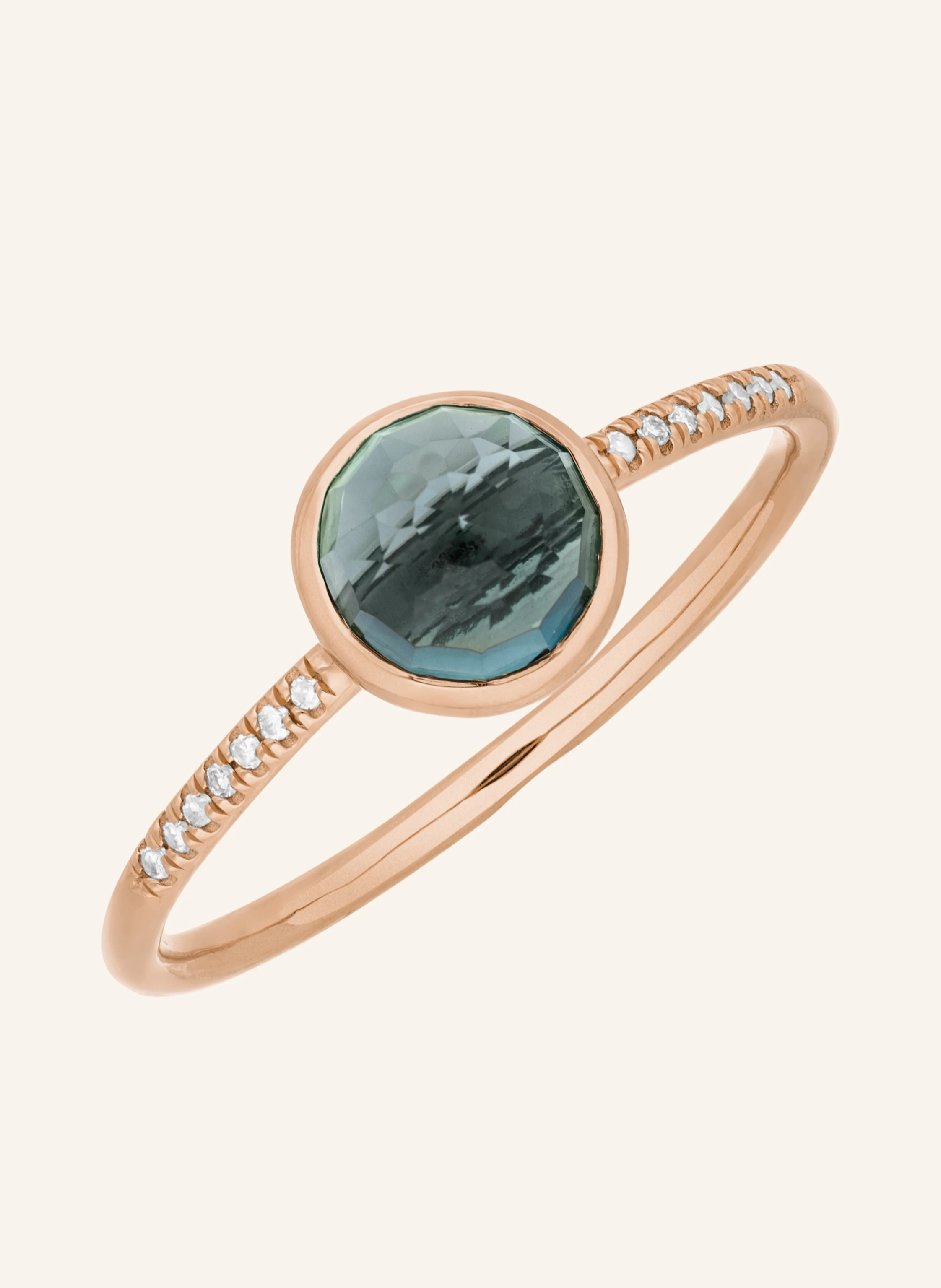 Leaf Ring BLUE TOPAS aus 14 Karat Roségold mit Diamanten