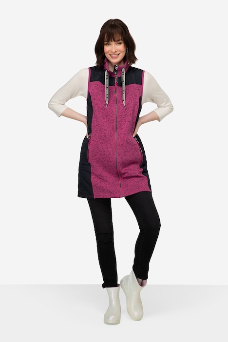 Strickfleece-Weste, Stepp-Einsätze, Stehkragen, Zipper