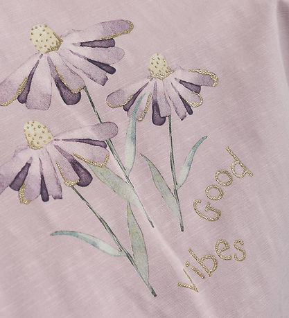 Minymo T-Shirt - Brüniert Lilac m. Blumen