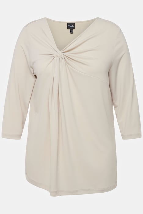 T-Shirt, drapiert, asymmetrischer V-Ausschnitt, Halbarm