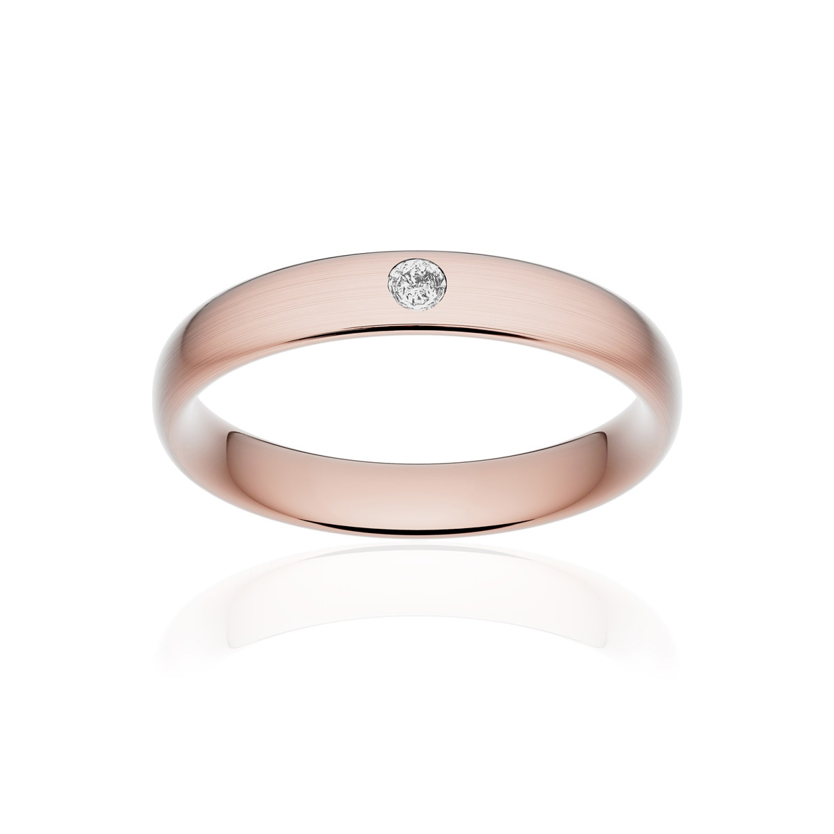 Alliance or 375 rose brossé ruban confort 4mm diamant brillant