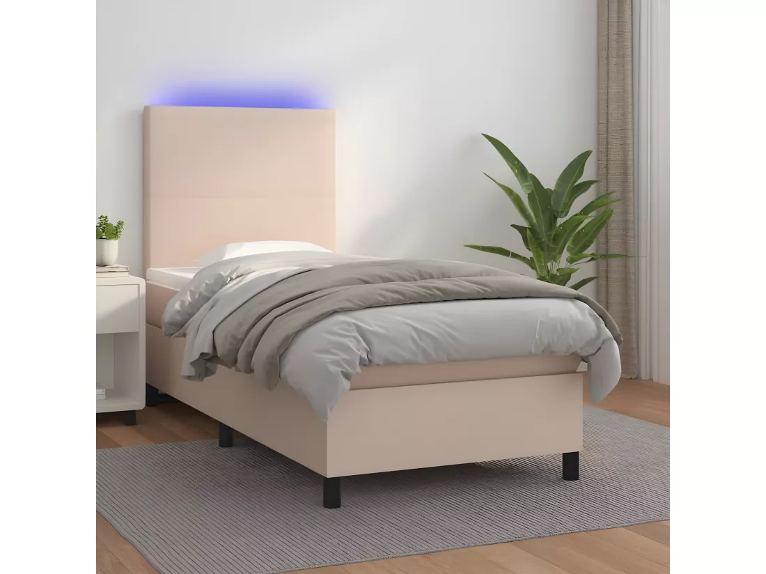 Sommier tapissier matelas LED Cappuccino 100x200 cm Similicuir