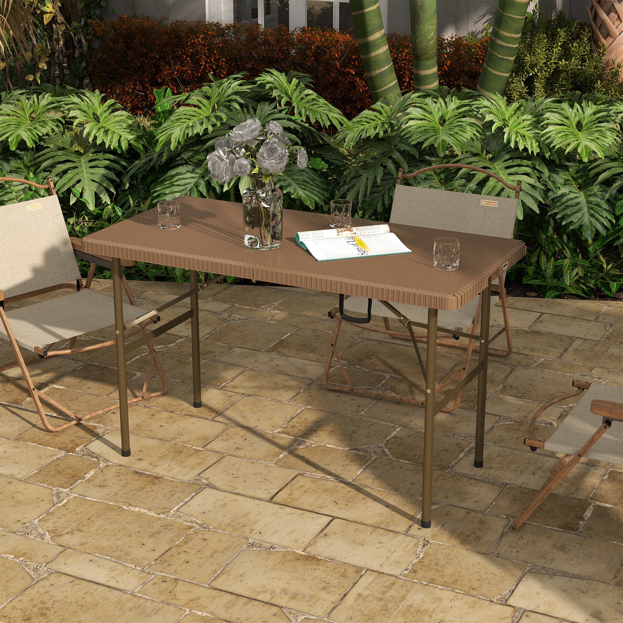 Outsunny Campingtisch für 4 Personen mit Griff braun 122L x 60B x 73H cm
