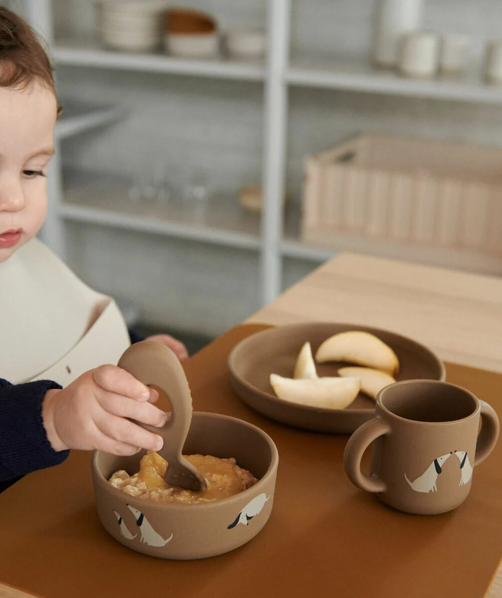 LIEWOODLOT DE 4 ENSEMBLES DE VAISSELLE EN SILICONE AVEC CHIENS