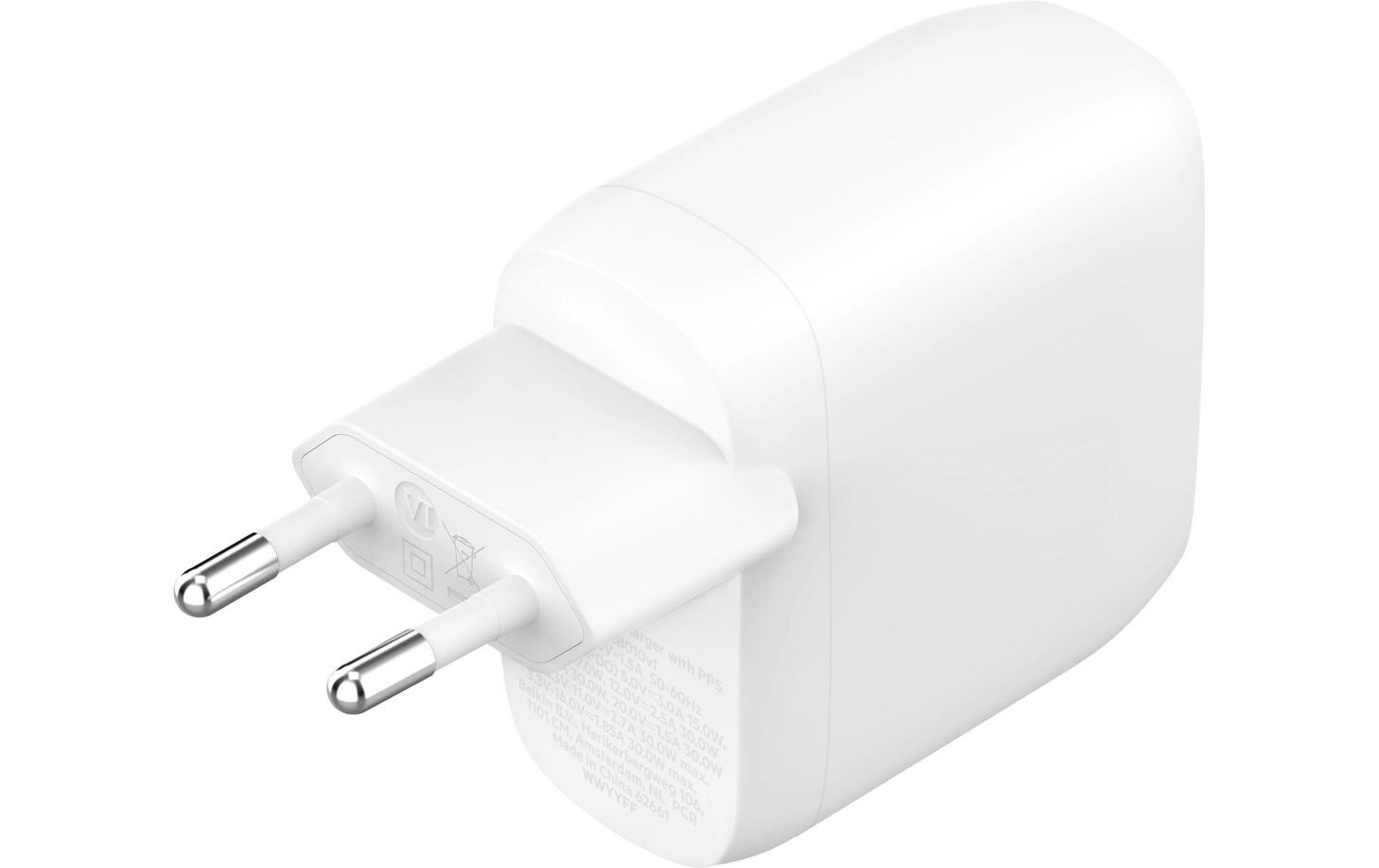 USB-Wandladegerät Dual USB-C WeissUSB-C Ladegerät mit zwei Anschlüssen und PPS 60 W