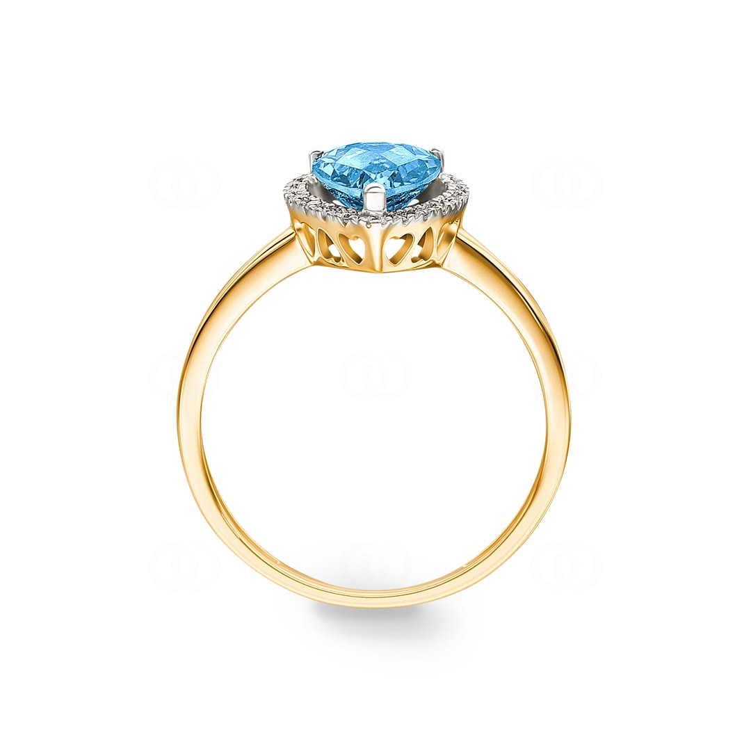 Damenring 750/18 K Gelbgold mit Blautopas Tropfen und Diamanten 0.06 ct H/si