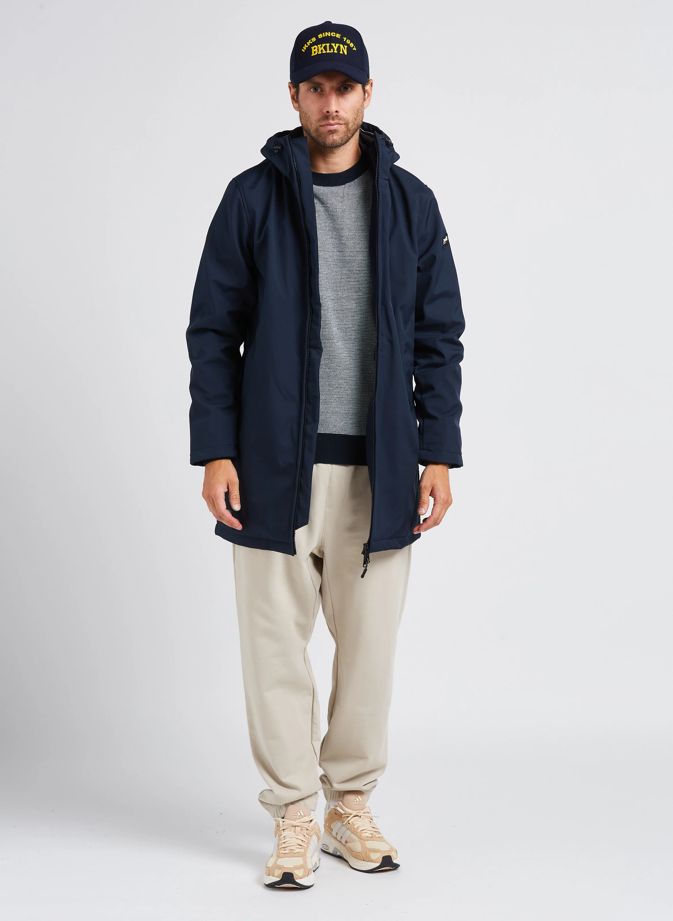 Blouson long déperlant à capuche | Bleu