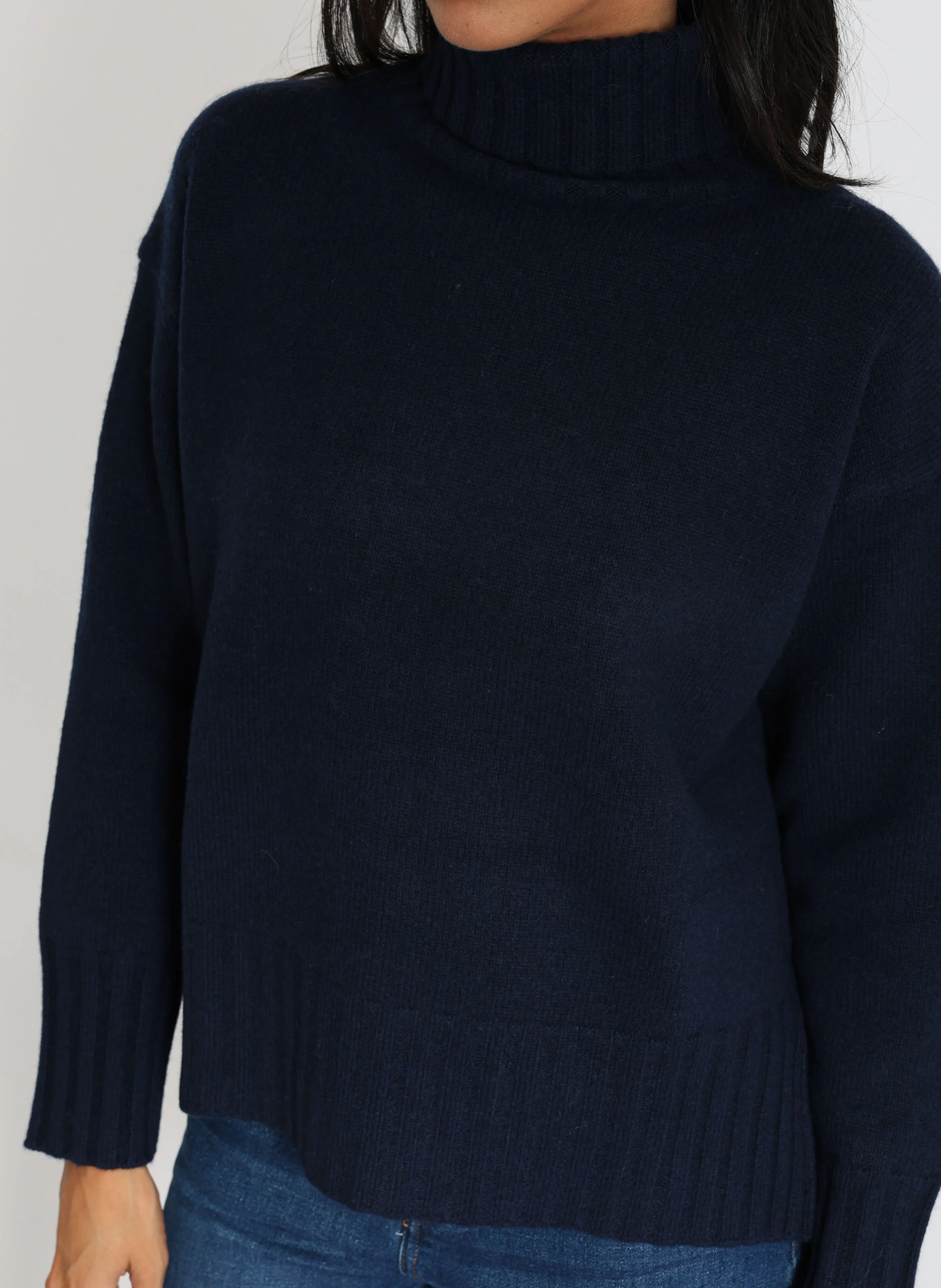 CELINA - Pull droit col roulé en laine mélangée | Bleu