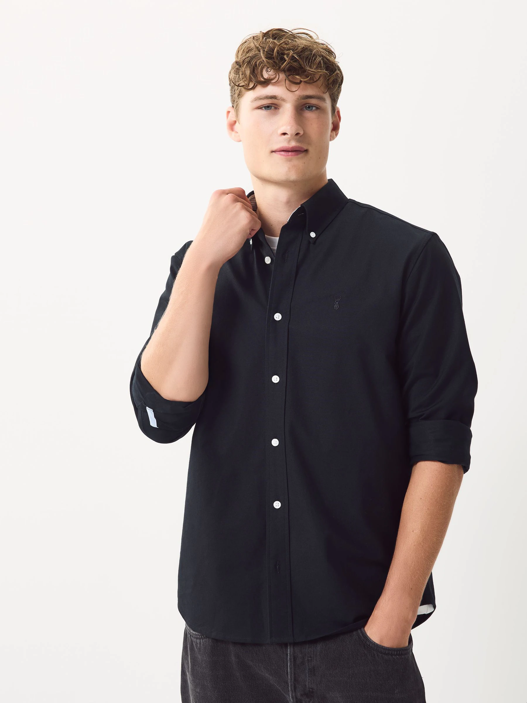 Roestbruin - Slim Fit - Oxford-hemd met lange mouwen