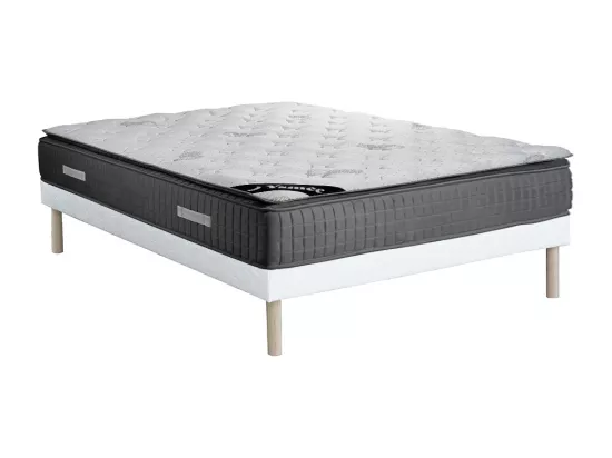Ensemble 140 x 190 cm sommier tapissier + matelas hybride ressorts ensachés 7 zones et mémoire de forme ép.28cm - MARANI de YSMÉE