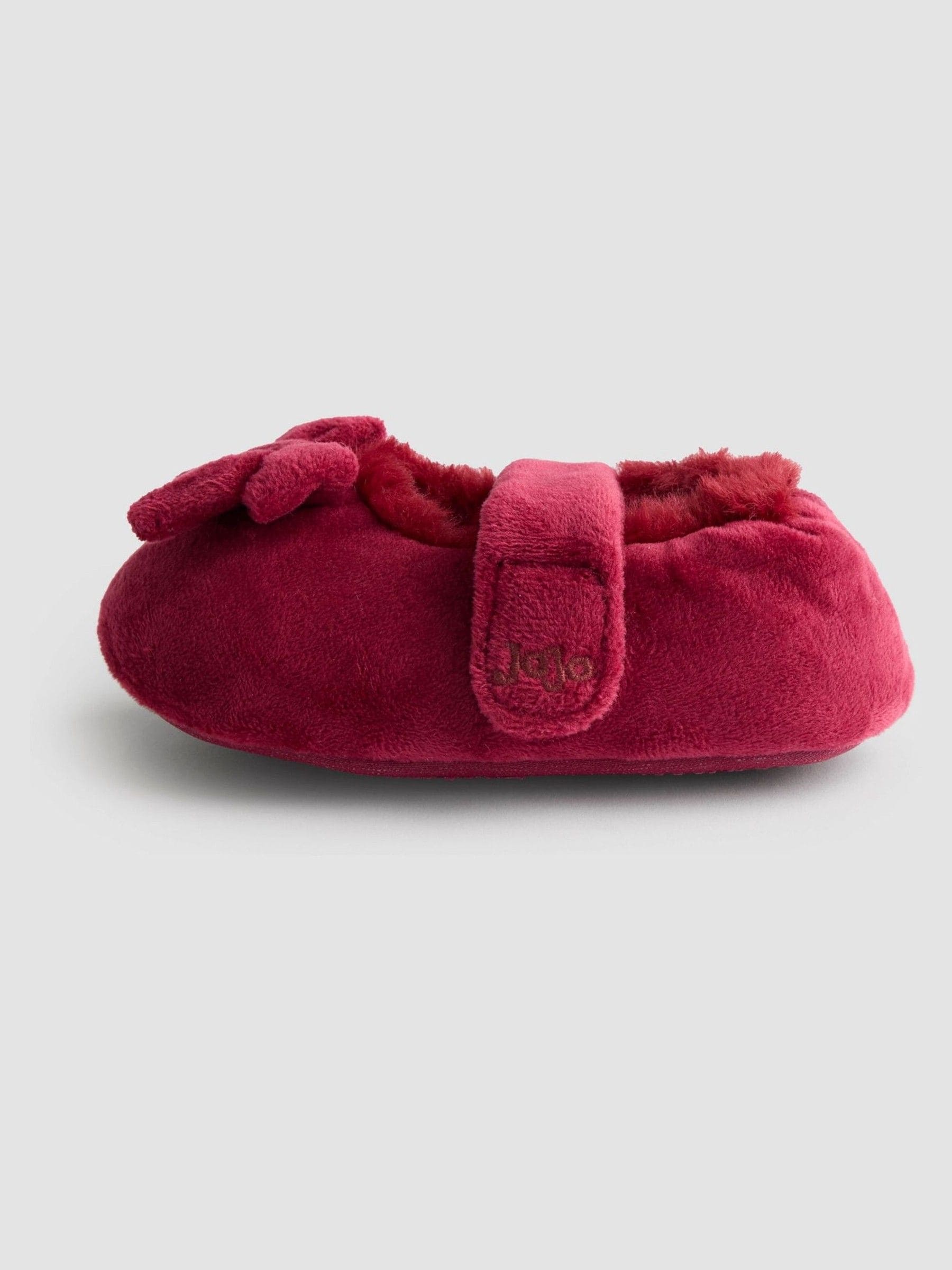 Rood - JoJo Maman Bébé Velvet Bow Ballet Pump Slippers