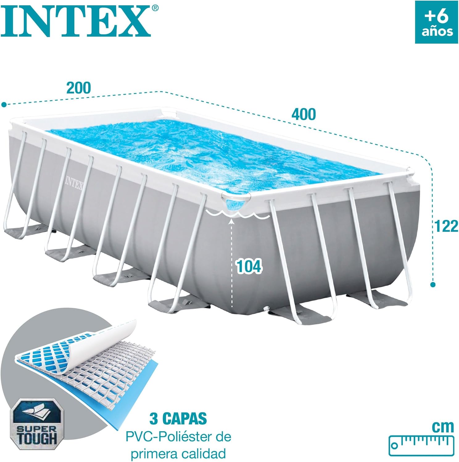 Intex kit Piscine Prism Frame rectangulaire Tubulaire (l) 4,00 x (l) 2,00 x (h) 1,22m