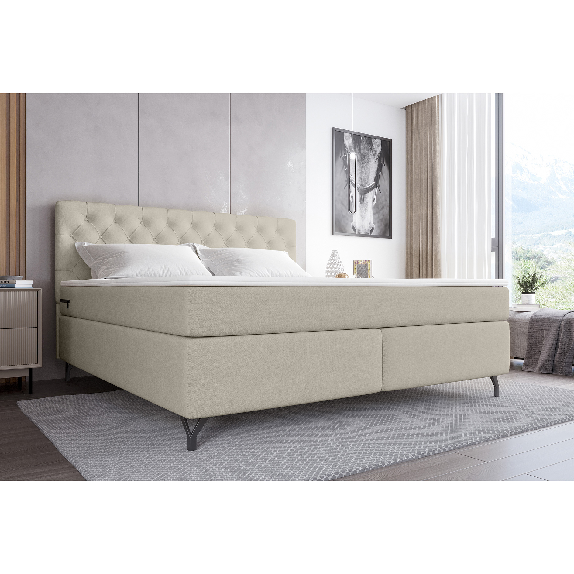Boxspringbett - beige - inklusive Topper - 180x200 cm