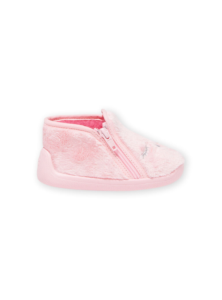 Chaussons rose clair en fausse fourrure motifs chat bébé fille