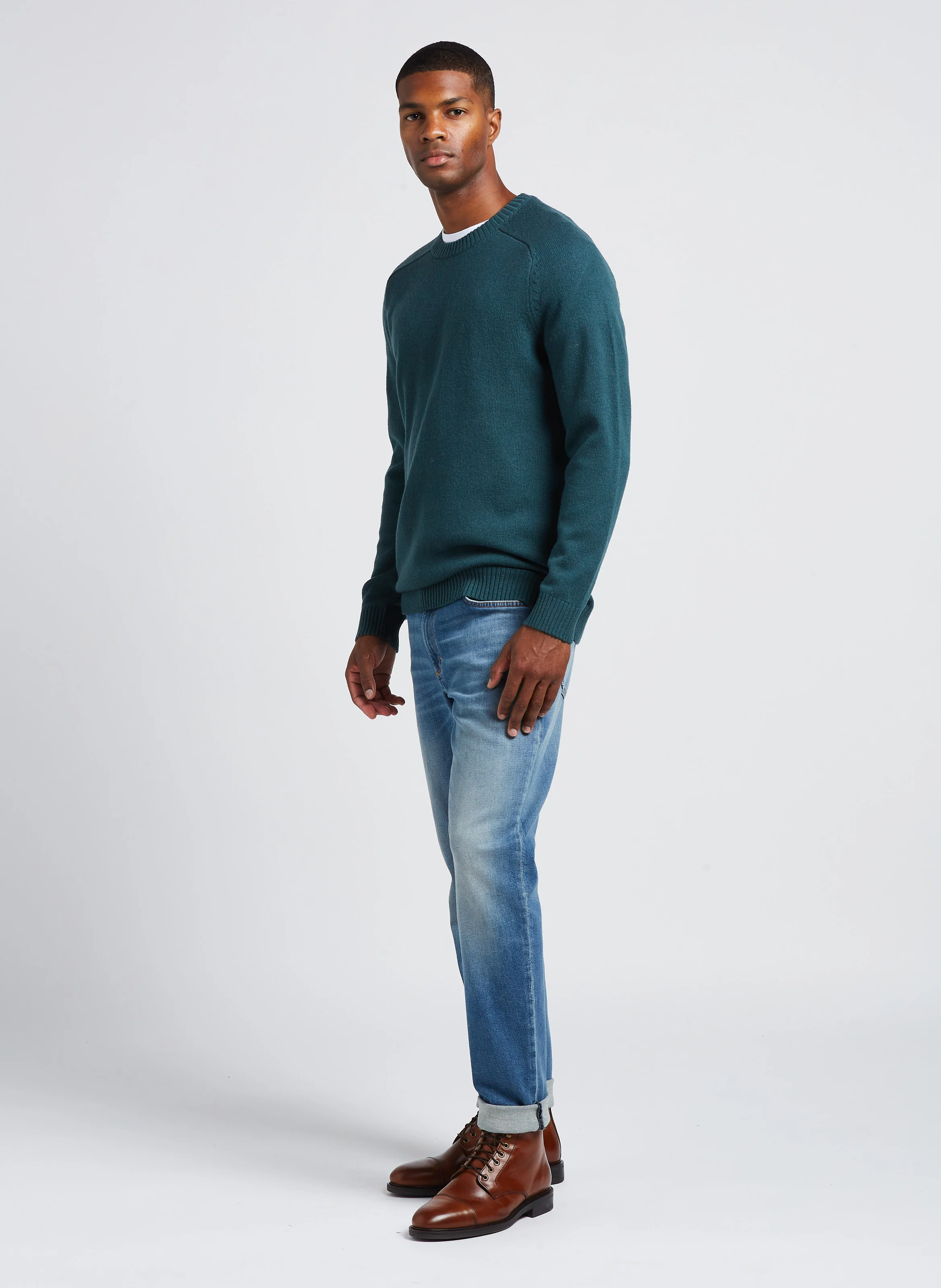 Pull col rond regular fit en laine | Vert