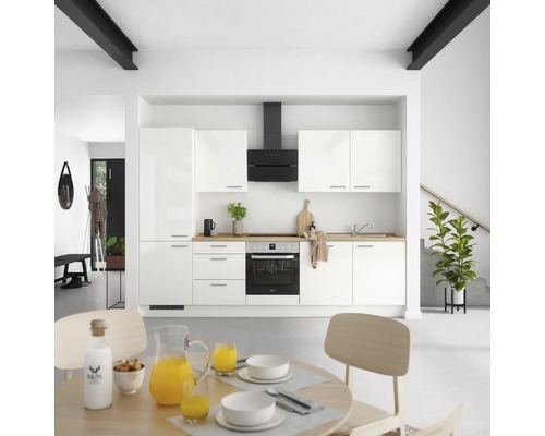NOBILIA Keukenblok met apparatuur, modern, 300 cm, hoogglans alpinewit, voorgemonteerd, linkeruitvoering, 4004539008670