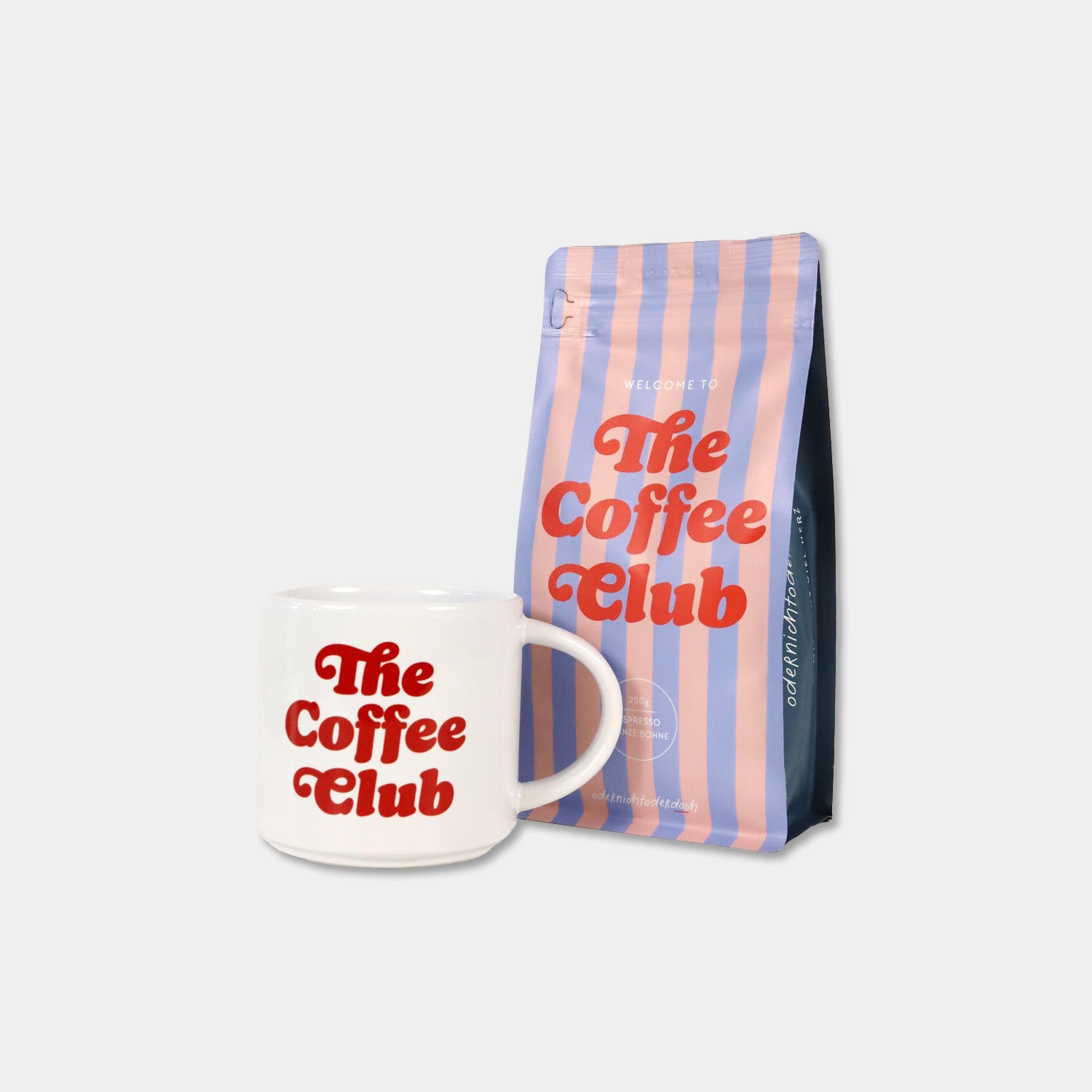 Bundle Tasse & Kaffee  „The Coffee Club“, gestreift, ganze Bohne, 250g