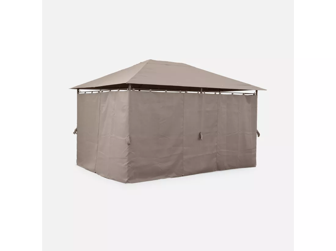 Tonnelle 3x4 m - Divio - Toile taupe - Pergola avec rideaux. tente de jardin. barnum. chapiteau. réception