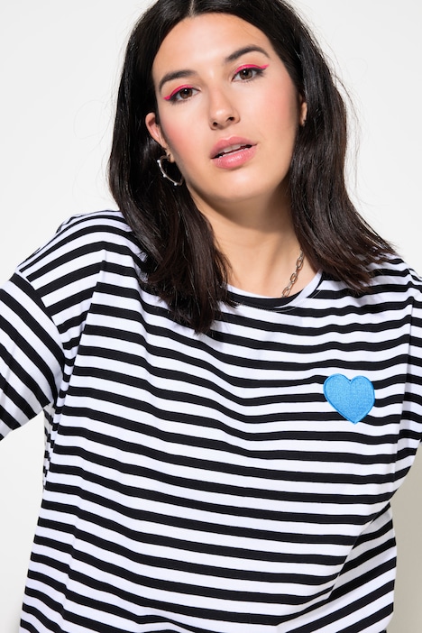 Ringelshirt, oversized, Halbarm, Herz Patch