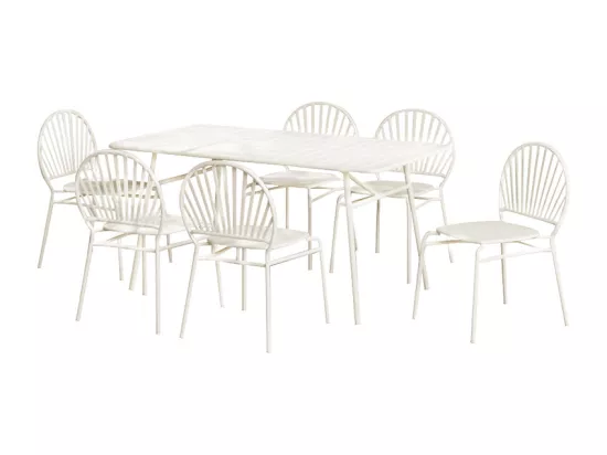 Salle à manger de jardin en métal : une table L.160 cm et 6 chaises - Beige - CEDEIRA de MYLIA