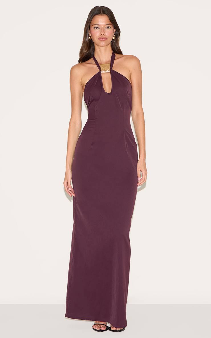 Prune Robe Longue Tissée À Col Licou Avec Détails De Finitions