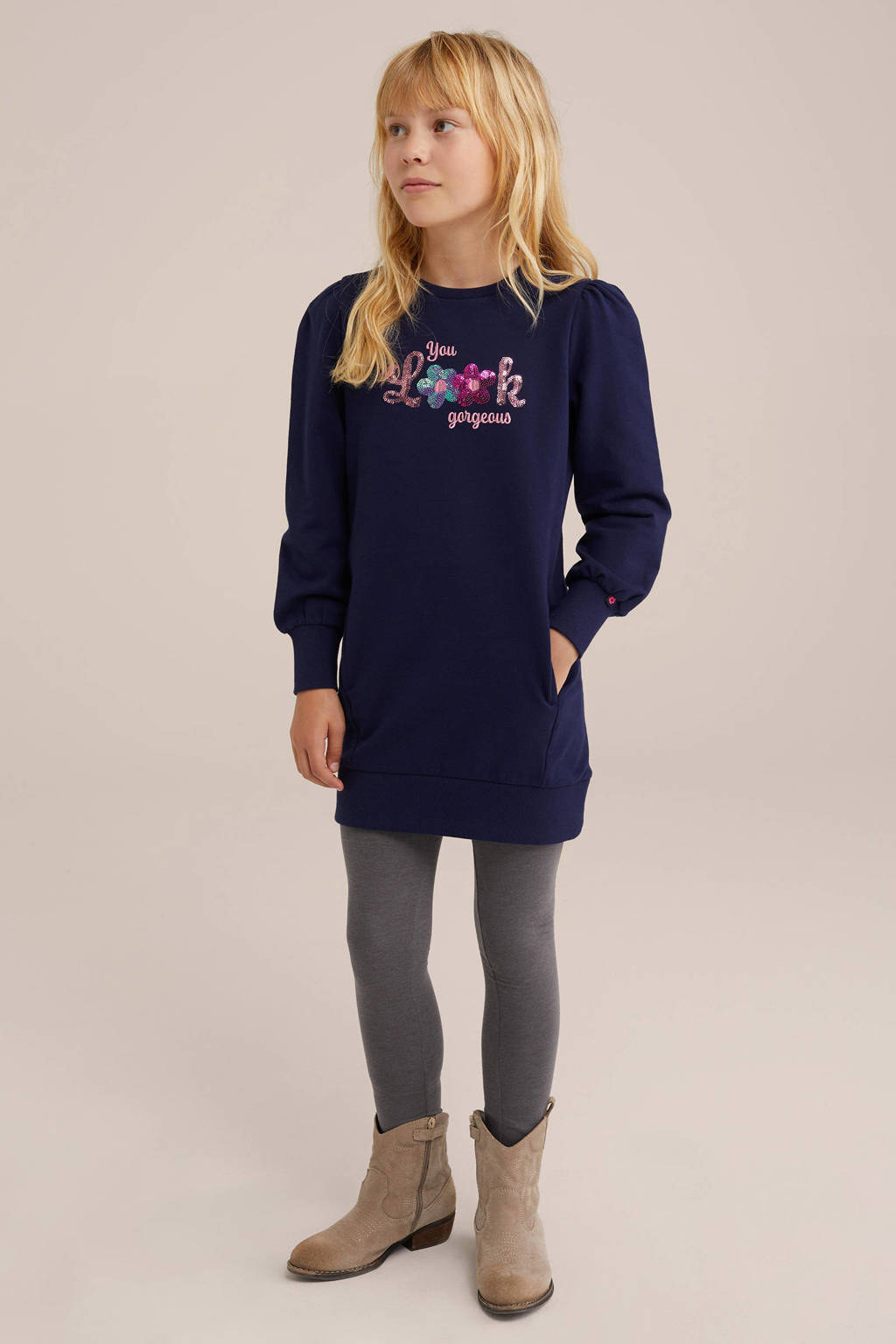 WE Fashion jurk met printopdruk donkerblauw