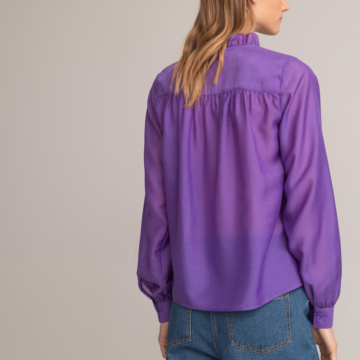 COLEÇÃO LA REDOUTE<br>Blusa com gola alta com babado e mangas compridas