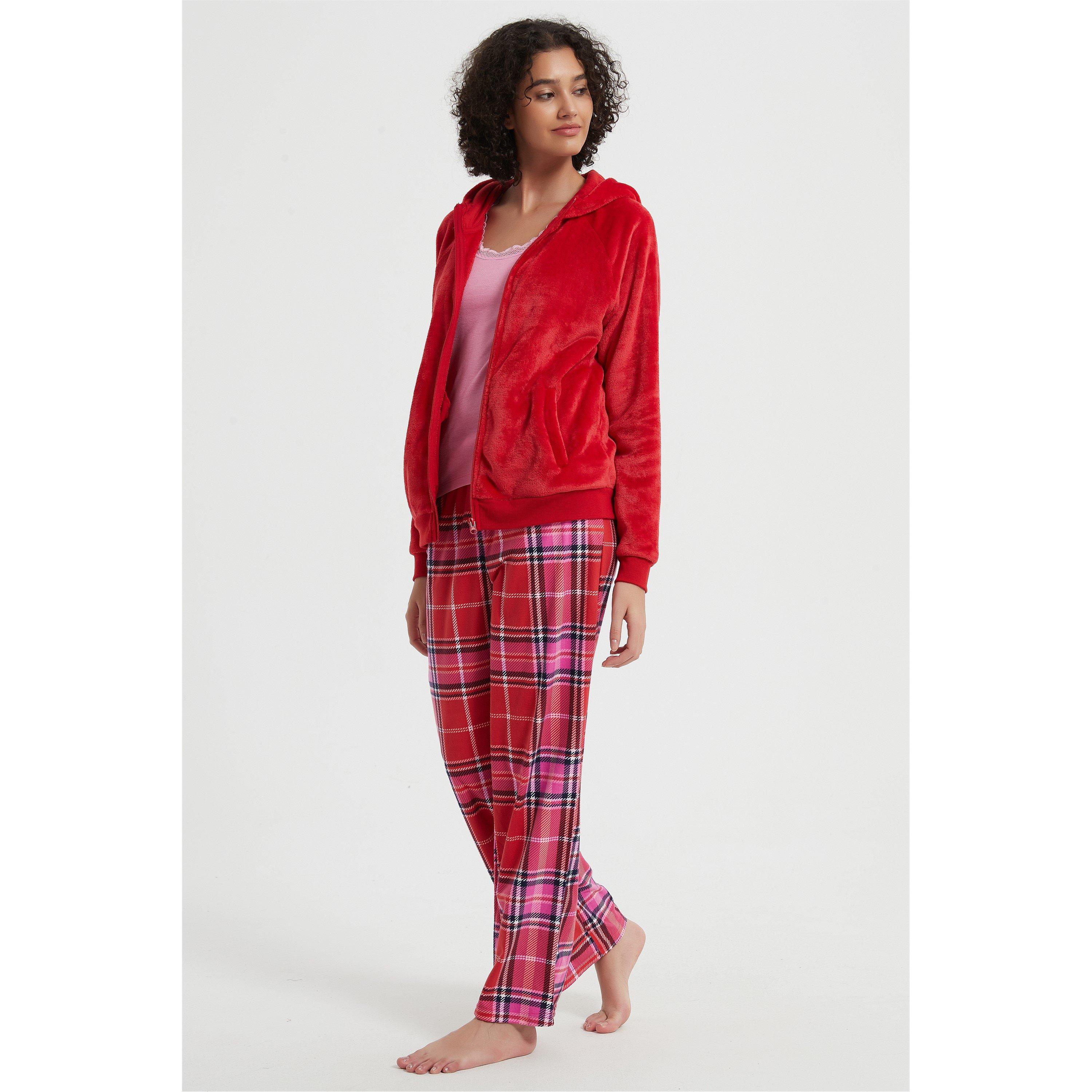 Linea Ladies 3 Piece Check Hooded Lounge Set