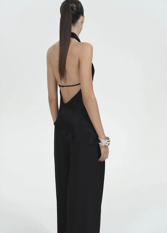 MANGO Draped satin backless top Black
