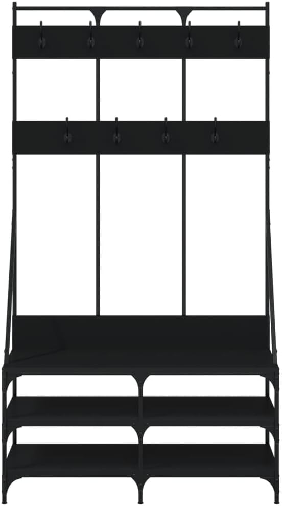 vidaXL Kleiderständer, Garderobe mit Schuhablage, Freistehend Garderobenständer Standgarderobe, Flurgarderobe Kleideraufbewahrung, Schwarz