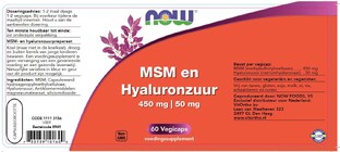 NOW MSM en Hyaluronzuur Capsules 60CP