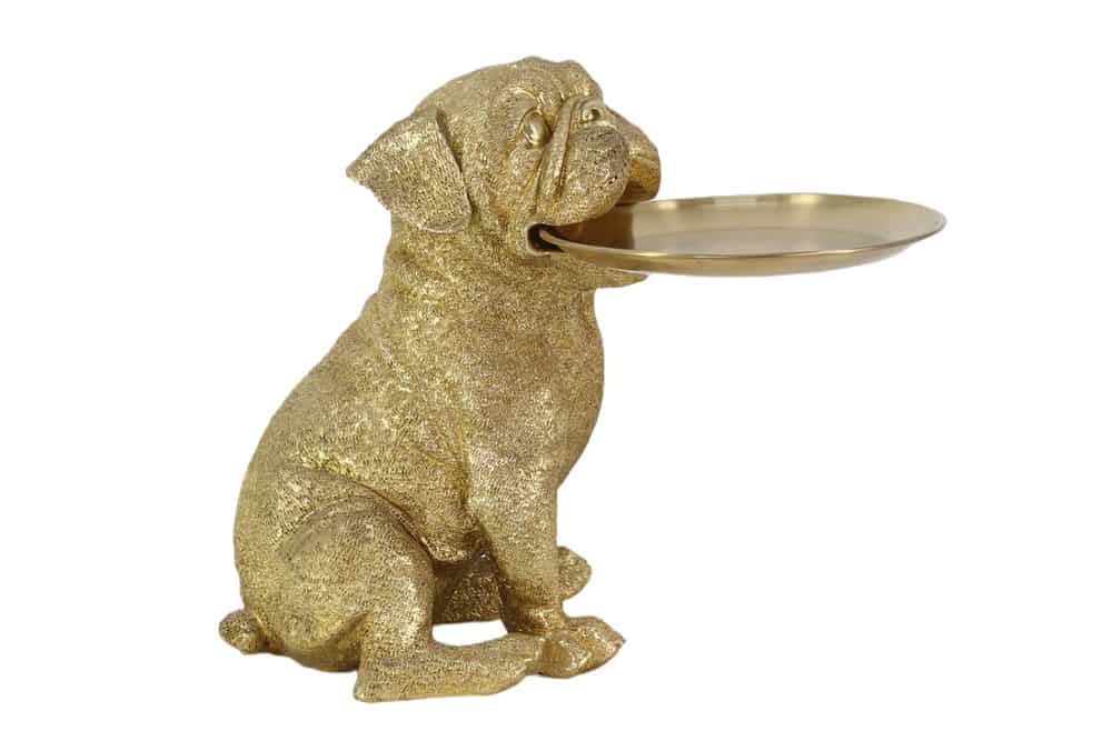 Deko-Figur BULLDOG 35cm gold Spardose mit Ablageplatte handmade