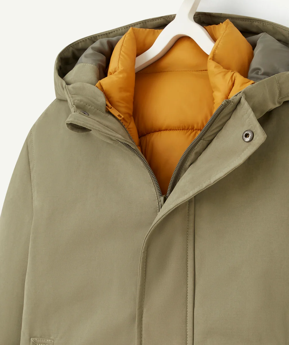 PARKA 3 EN 1 GARÇON EN REMBOURRAGE RECYCLÉ VERTE ET OCRE