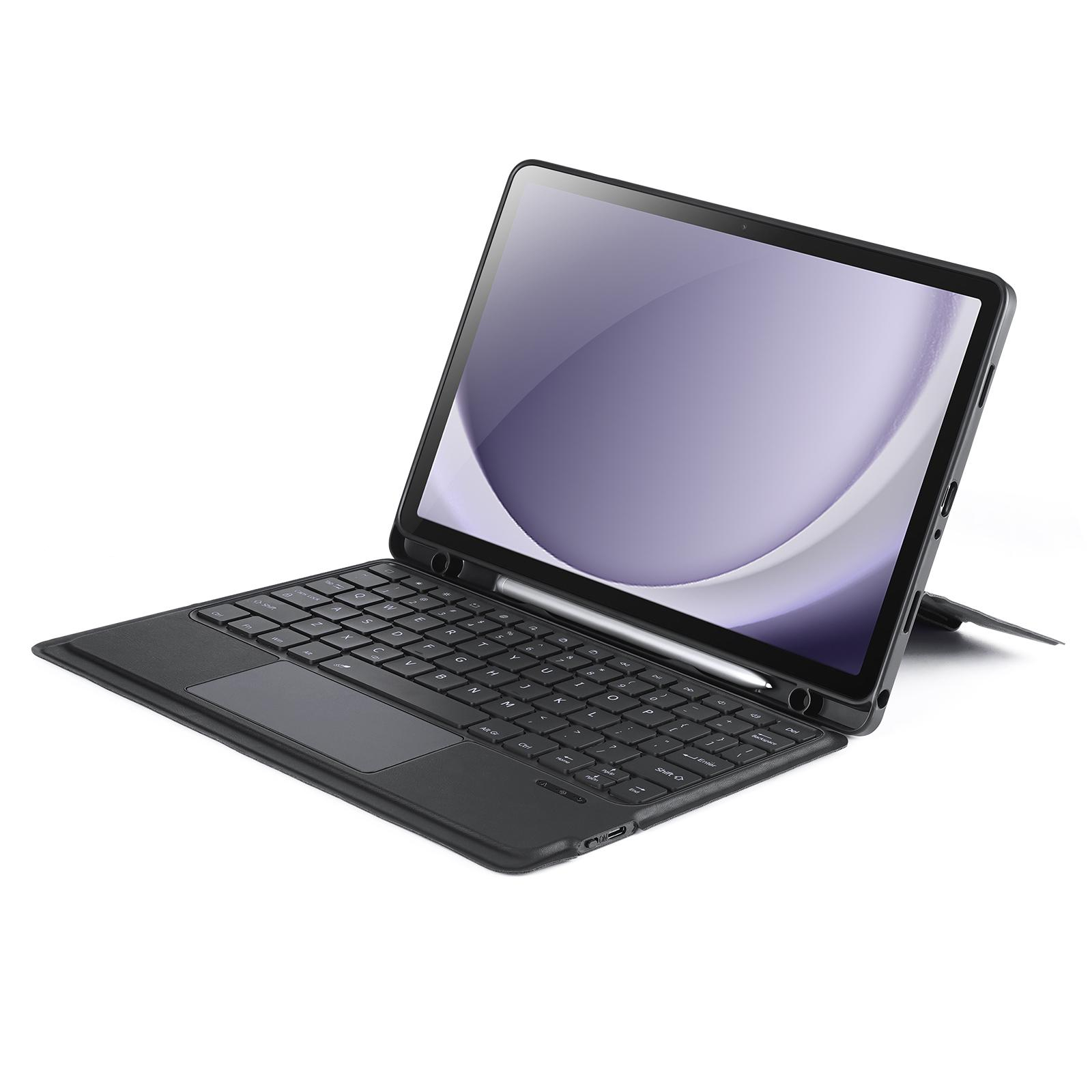 2in1 Samsung Galaxy Tab A9  Plus Leder Tasche Magnetische Bluetooth Tastatur   S-Pen Halterung (QWERTY) - Schwarz