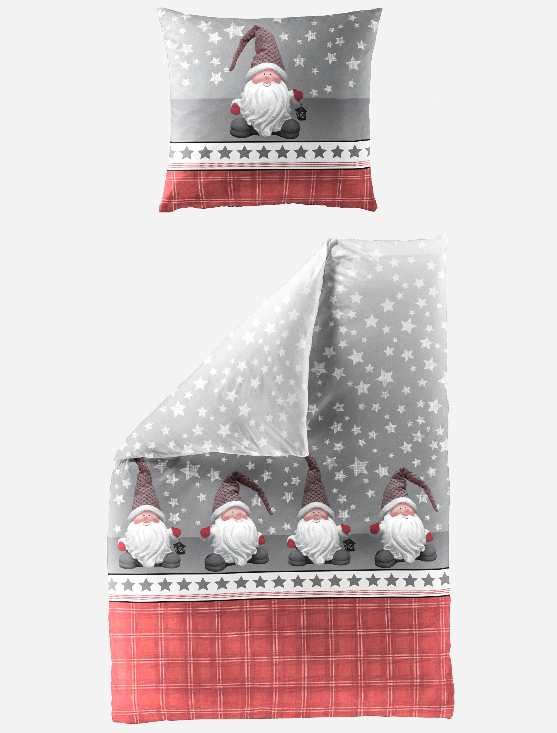 BIERBAUM Bettwäsche »Wichtel« 2 Stk. tlg. 100 % Baumwolle, Biber, unterschiedliche Weihnachts-Designs