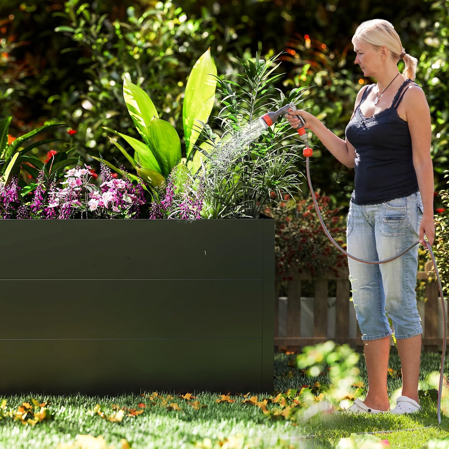 Hochbeet 150x75x77cm Wetterfestes Pflanzenbeet mit Drainage & Stahlrahmen, XXL Beetkasten für Garten Terrasse, Anzuchtkasten Gemüsebeet Hochbeete