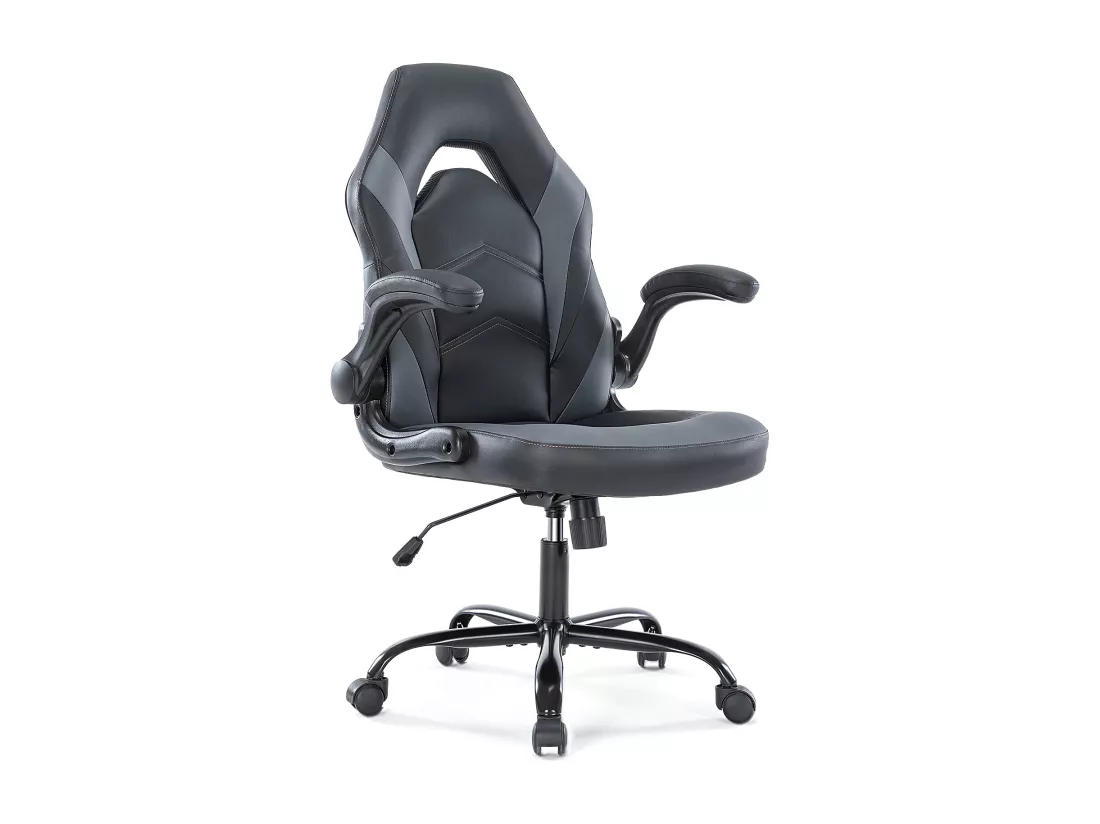 Chaise d'ordinateur,Chaise de bureau pivotante avec support lombaire,Ergonomique,Cuir de PU,Gris,Noir