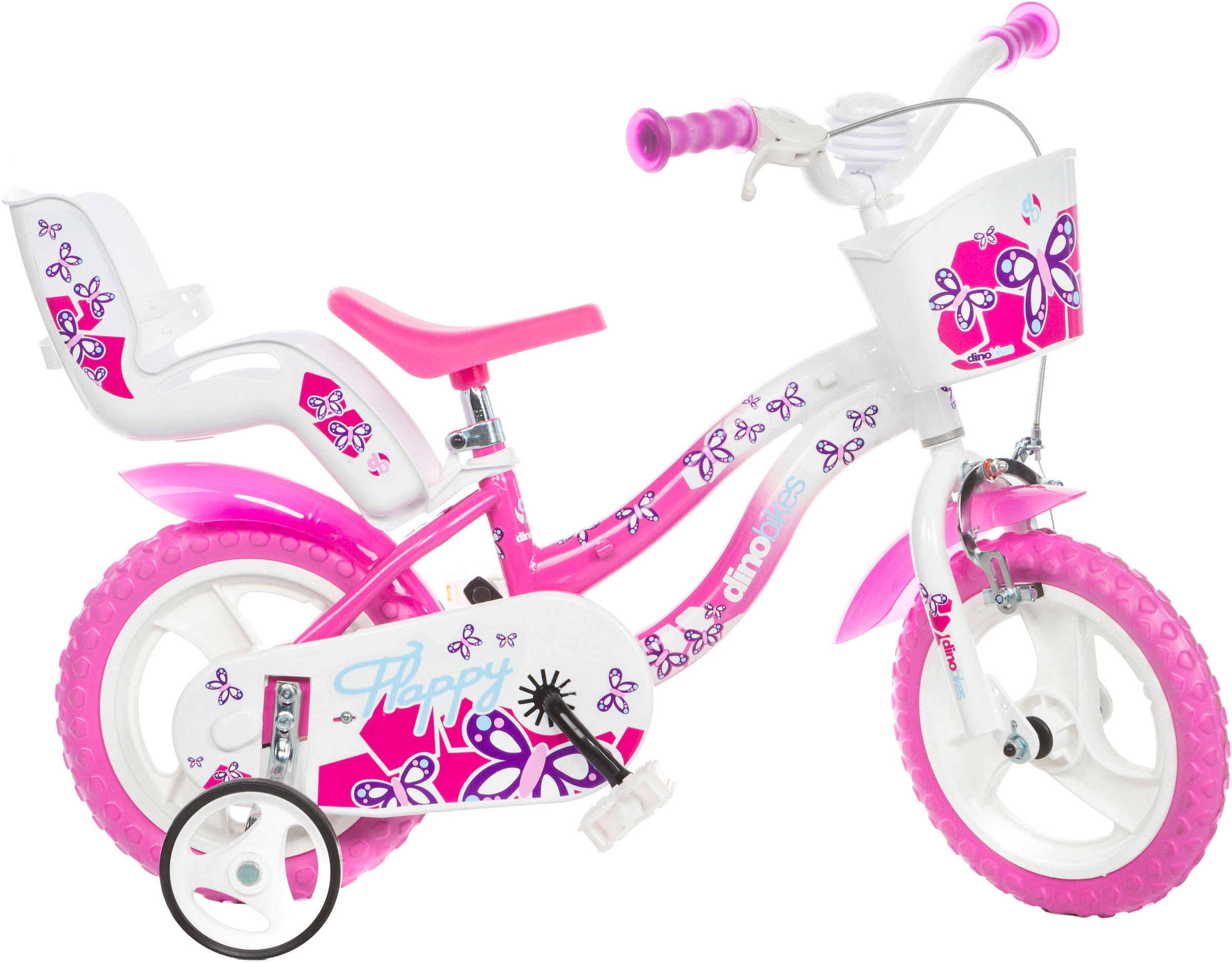 Dino Kinderfahrrad »Mädchenfahrrad 12 Zoll« 1 Gang mit Stützrädern, Korb und Puppensitz