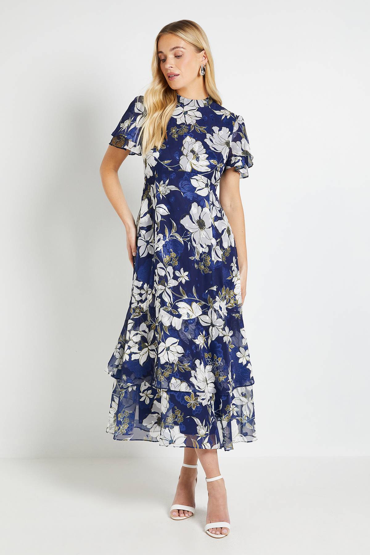 Wallis Robe Midi À Volants Et Imprimé Floral Dévoré Petite